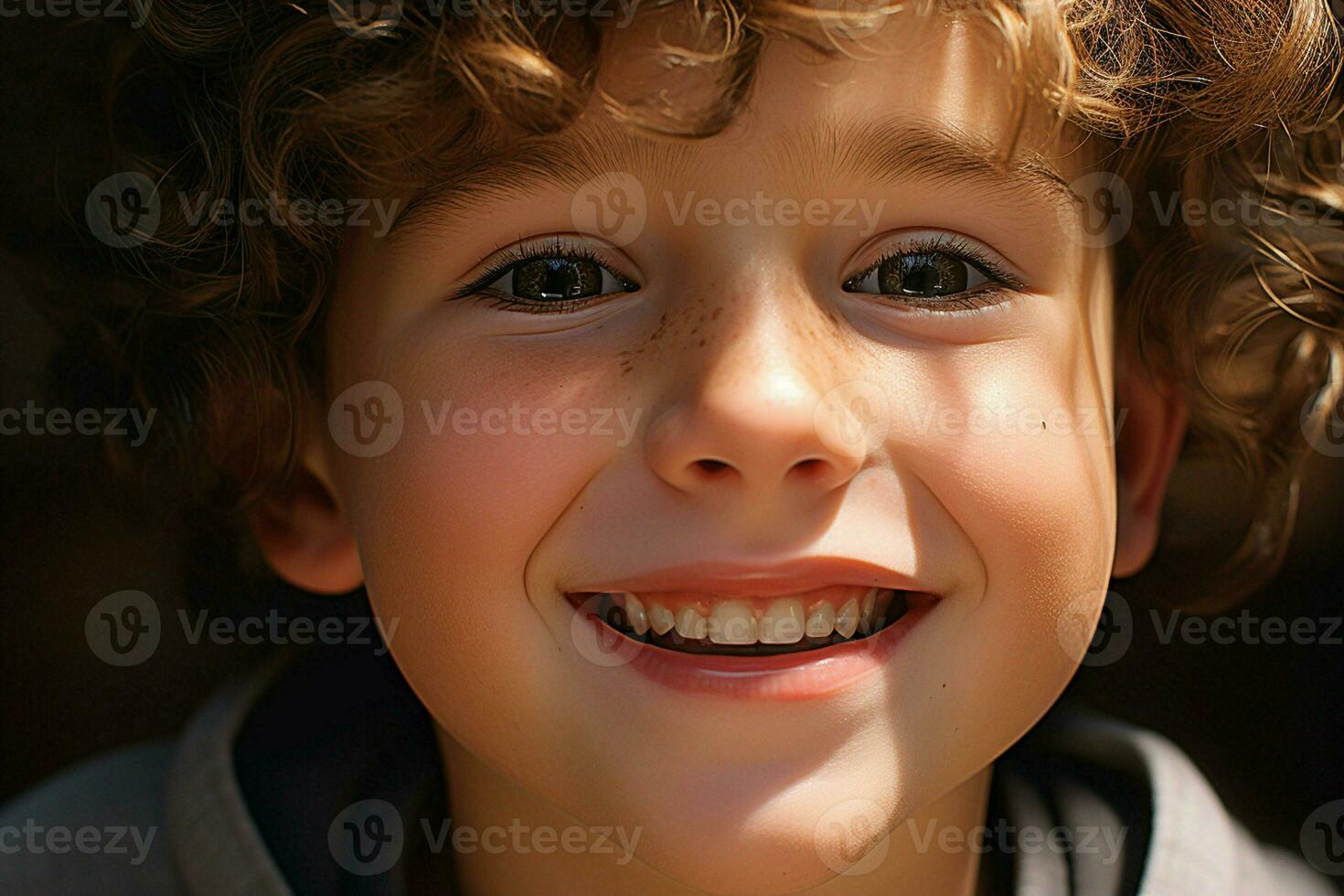 porträtt av en söt leende liten pojke. närbild. ai genererad proffs Foto