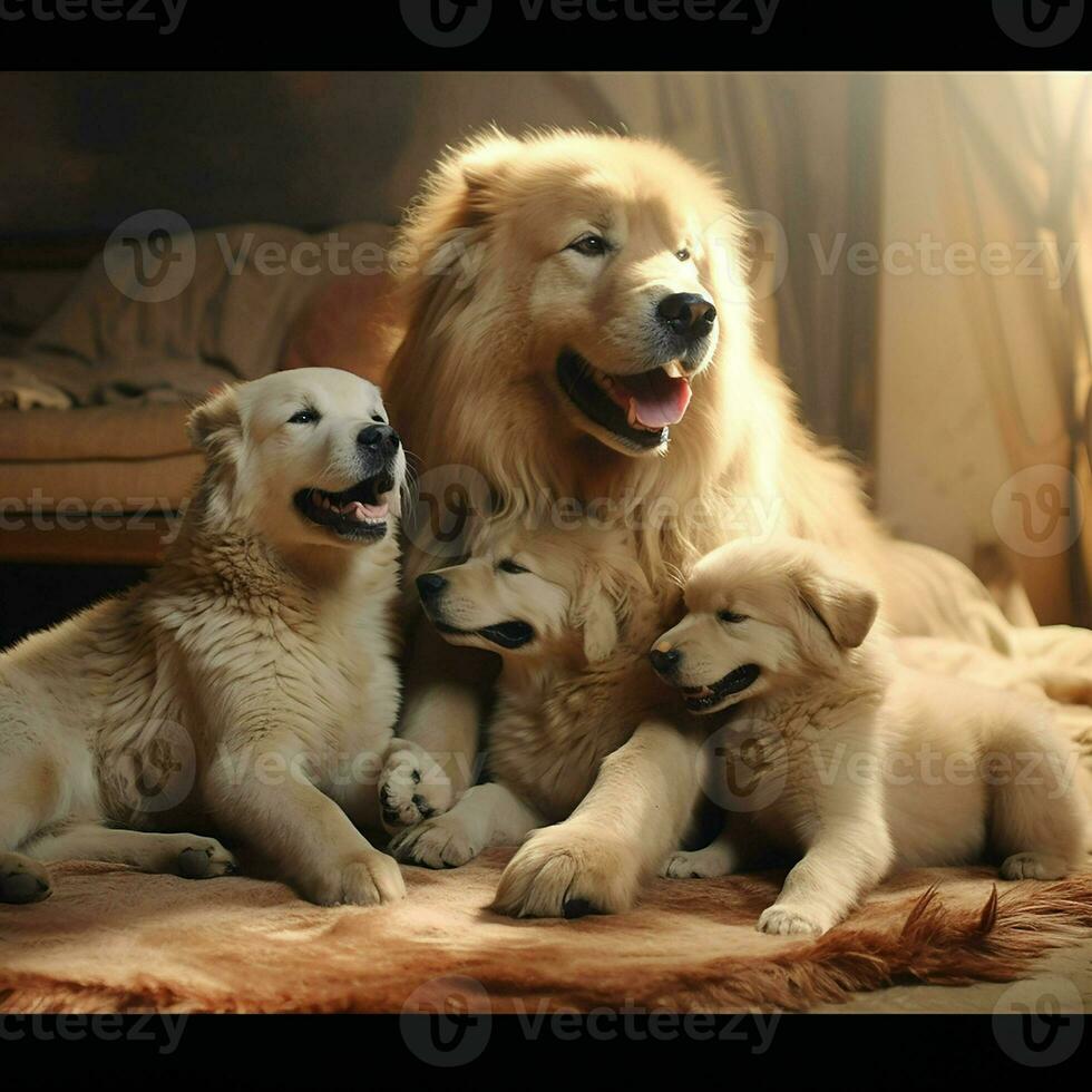 grupp av gyllene retriever hundar på svart bakgrund. studio skott. ai genererad proffs Foto