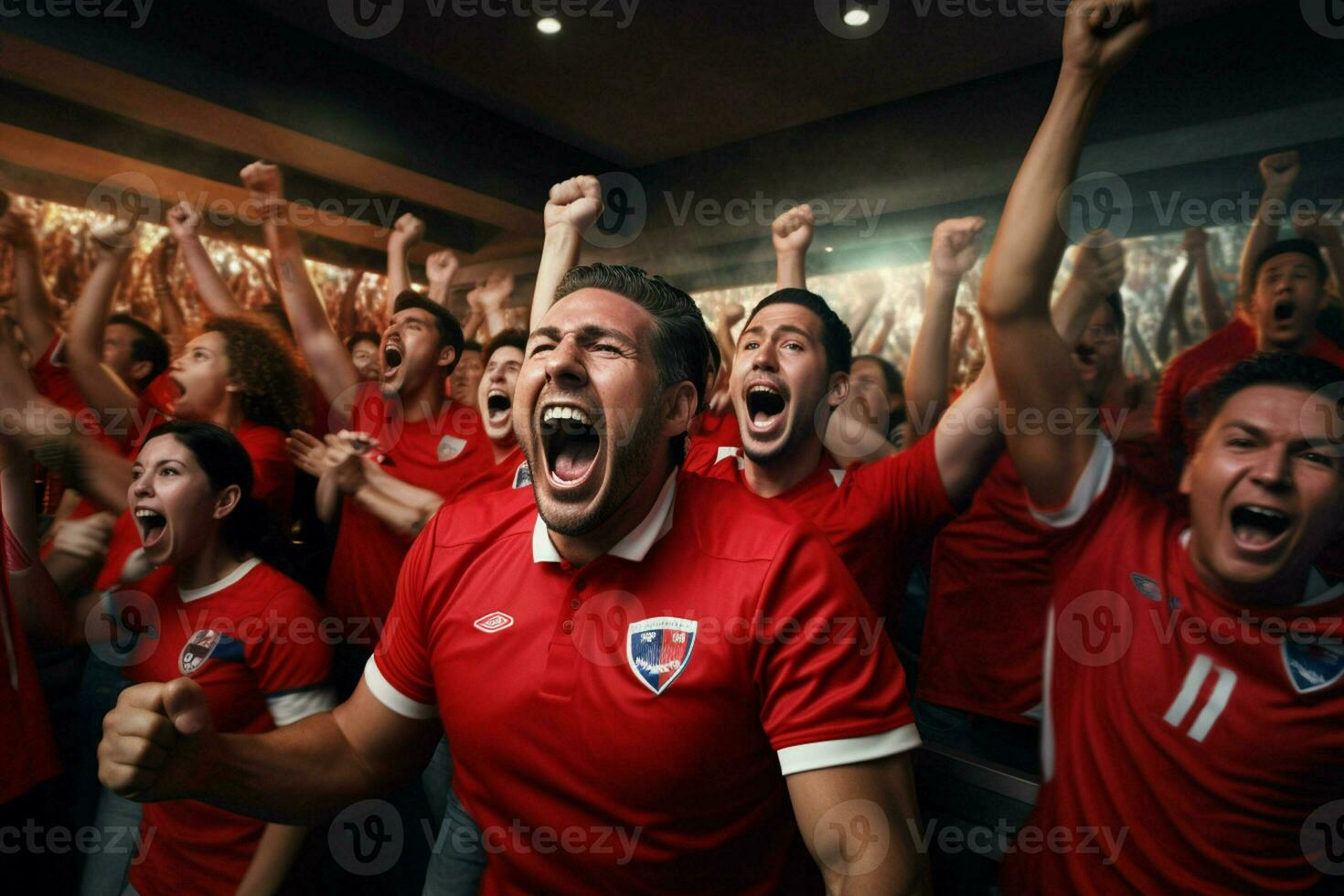 upphetsad costarica fotboll fläktar glädjande för deras team under en spel på stadion. ai genererad proffs Foto