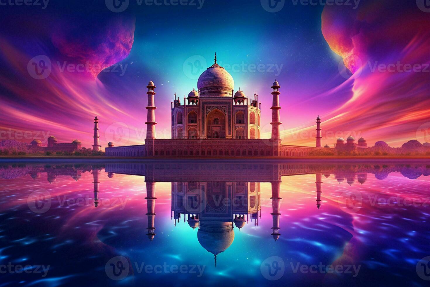 taj mahal med reflexion i de damm. 3d tolkning. ai genererad proffs Foto