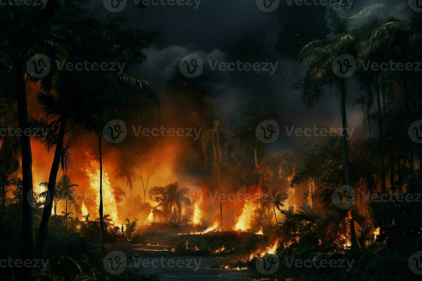 brand i de skog, brinnande träd och buskar i de bakgrund. ai genererad proffs Foto