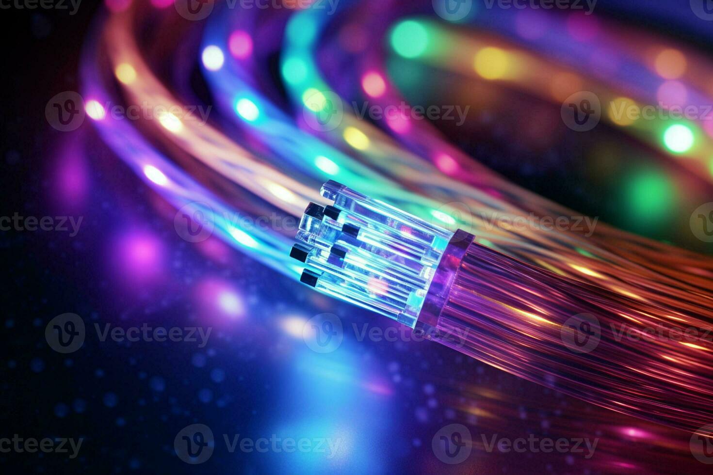 fiber optisk nätverk kabel, 3d tolkning dator digital bakgrund. ai genererad proffs Foto