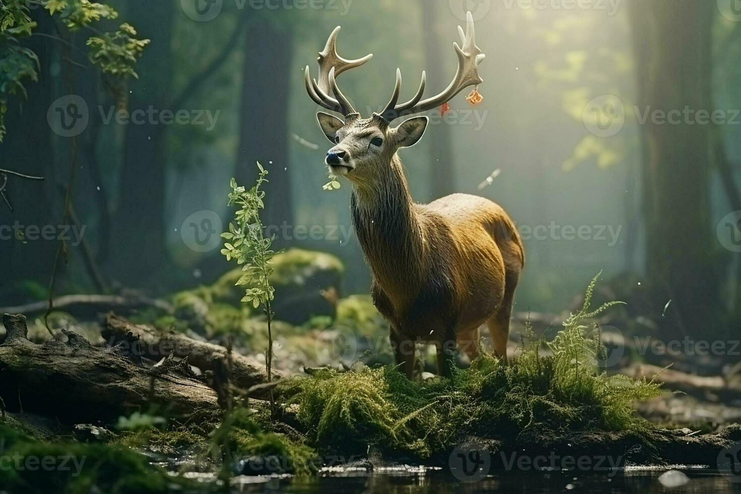 majestätisk röd rådjur sven i de skog. skön vild rådjur i de skog. vilda djur och växter scen från natur. ai genererad proffs Foto