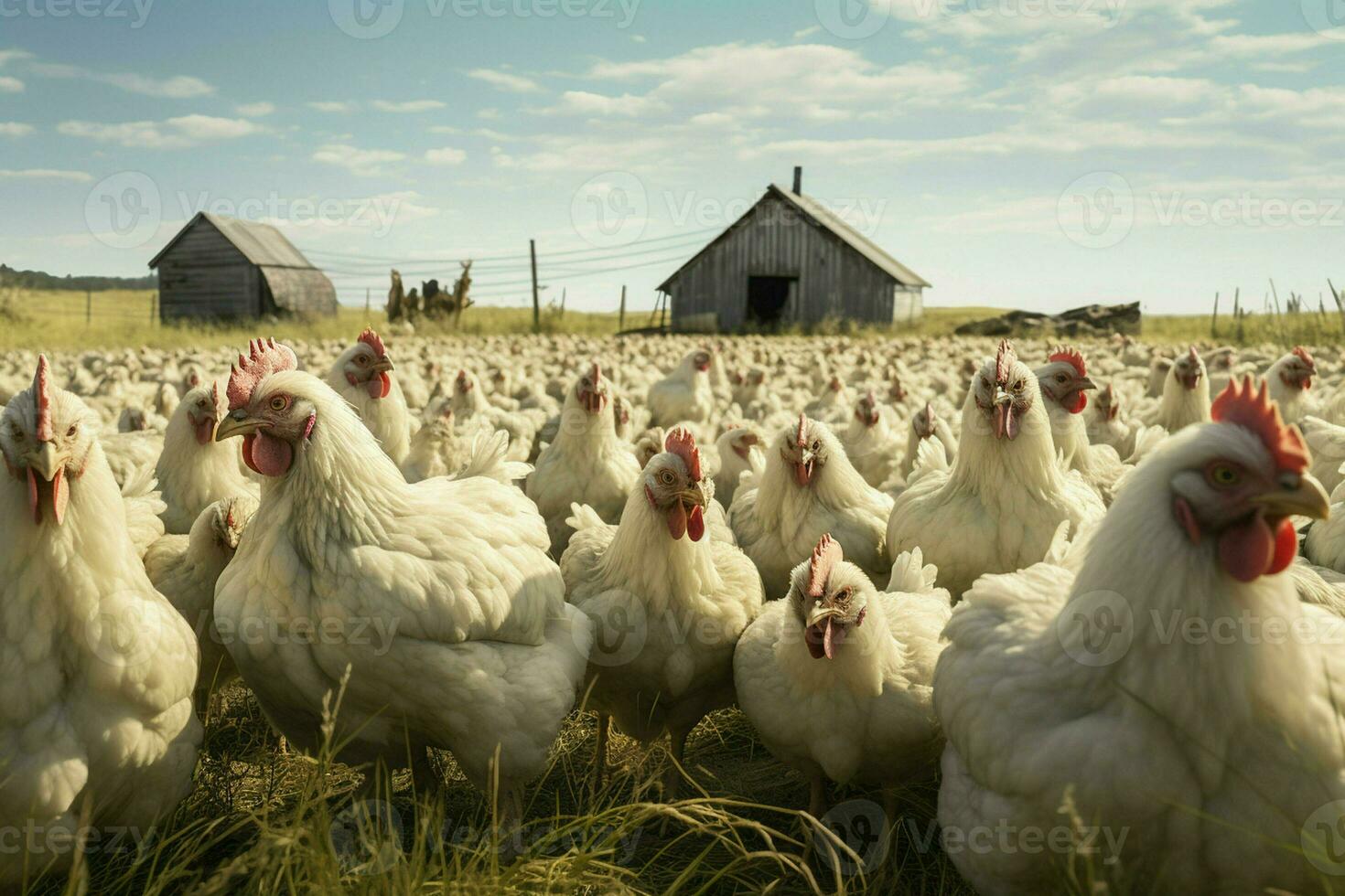 kycklingar på traditionell fri räckvidd fjäderfän odla. kycklingar på de odla. selektiv fokus. natur. ai genererad proffs Foto