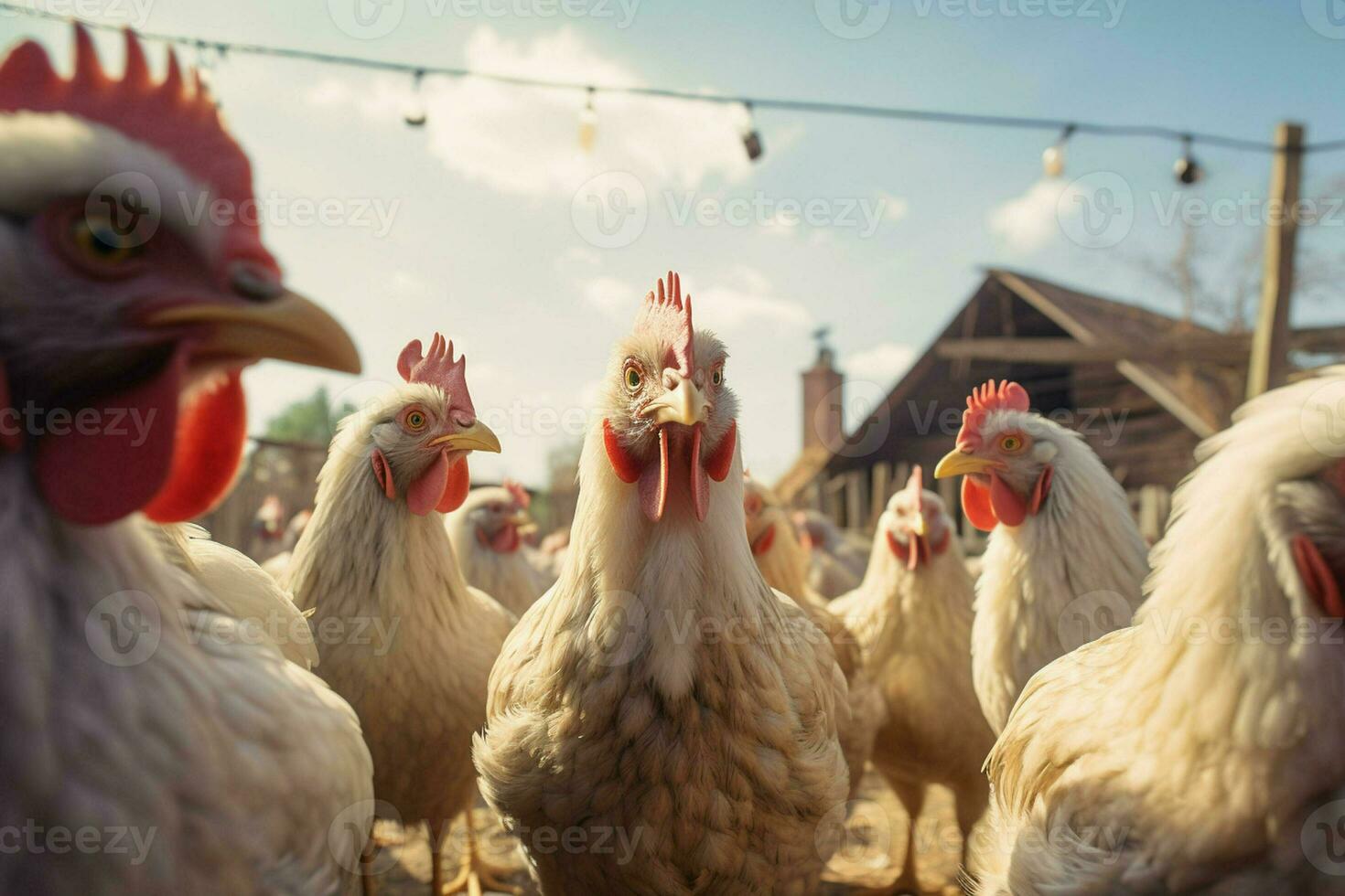 kycklingar på traditionell fri räckvidd fjäderfän odla. kycklingar på de odla. selektiv fokus. natur. ai genererad proffs Foto