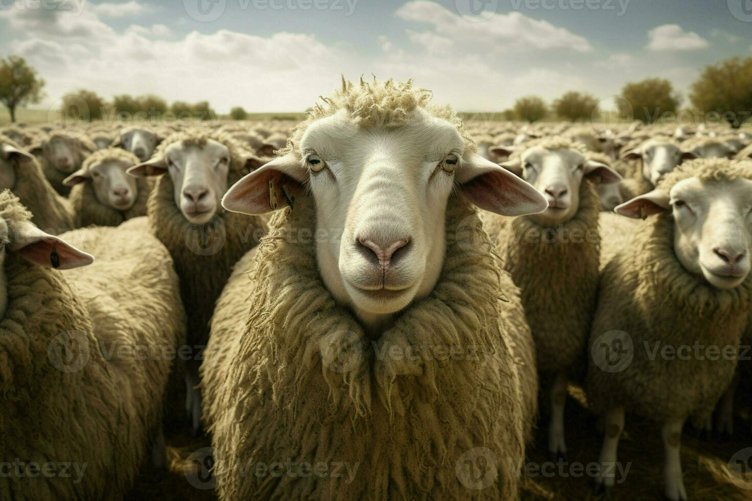flock av får på en bruka i de landsbygden i de nederländerna. ai genererad proffs Foto