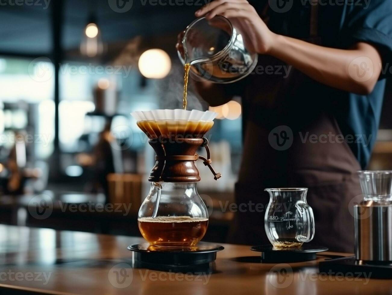 Barista bryggning kaffe i de kaffe shop.generative ai. foto