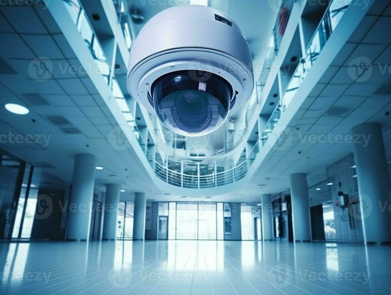 modern cCTV säkerhet kamera på övervaka i kontor byggnad.generativ ai. foto