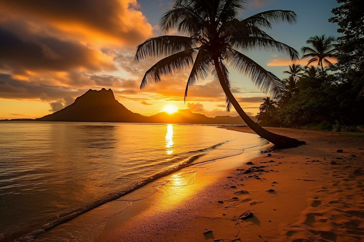 skön paradis tropisk ö med soluppgång landskap.generativ ai. foto