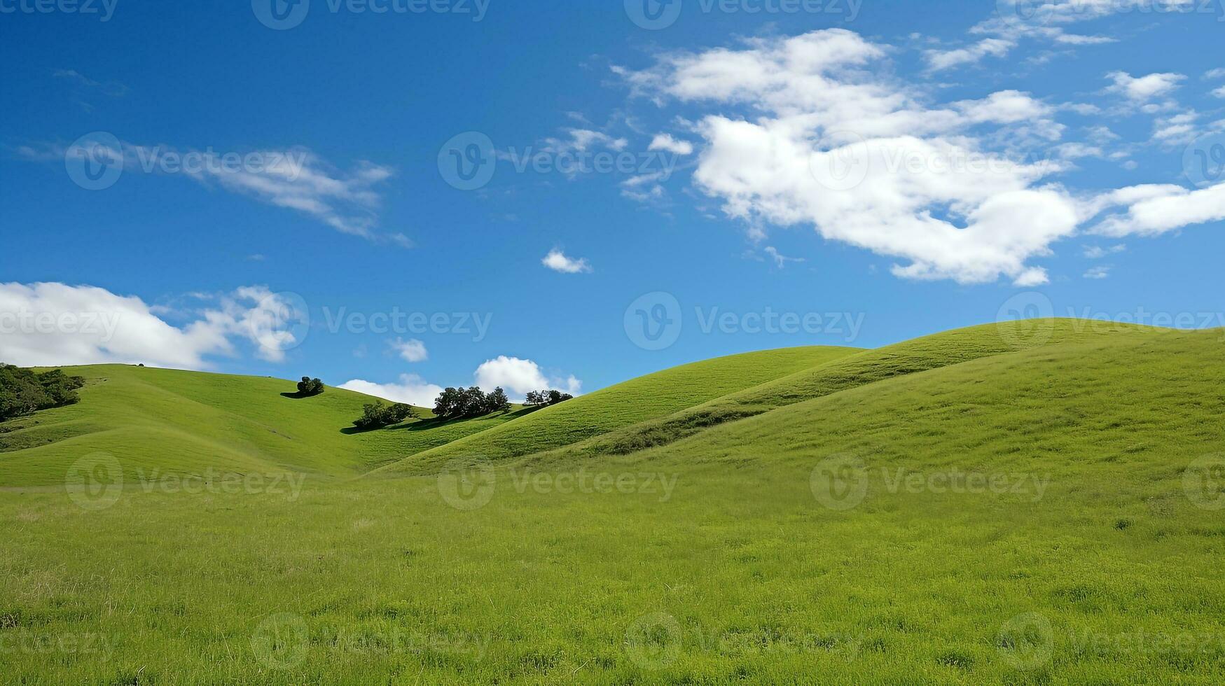 gräs- kullar med blå himmel.generativ ai. foto