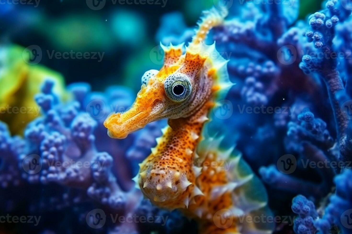sjöhästar på korall rev i de hav.generativ ai. foto