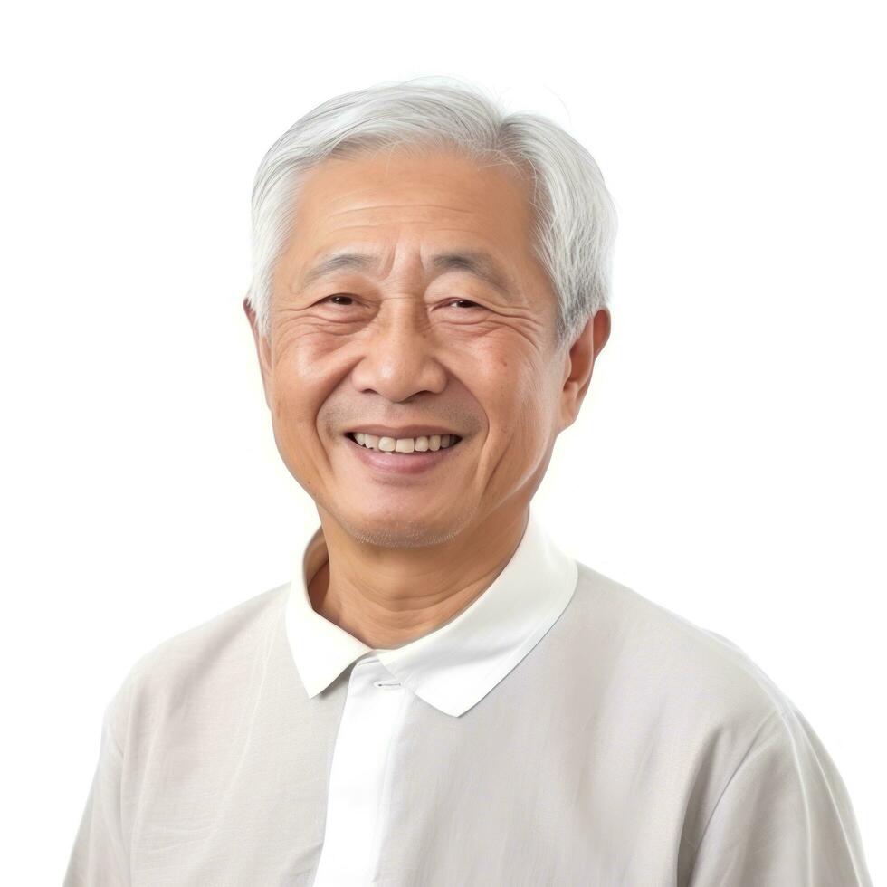 Lycklig asiatisk gammal man isolerat foto