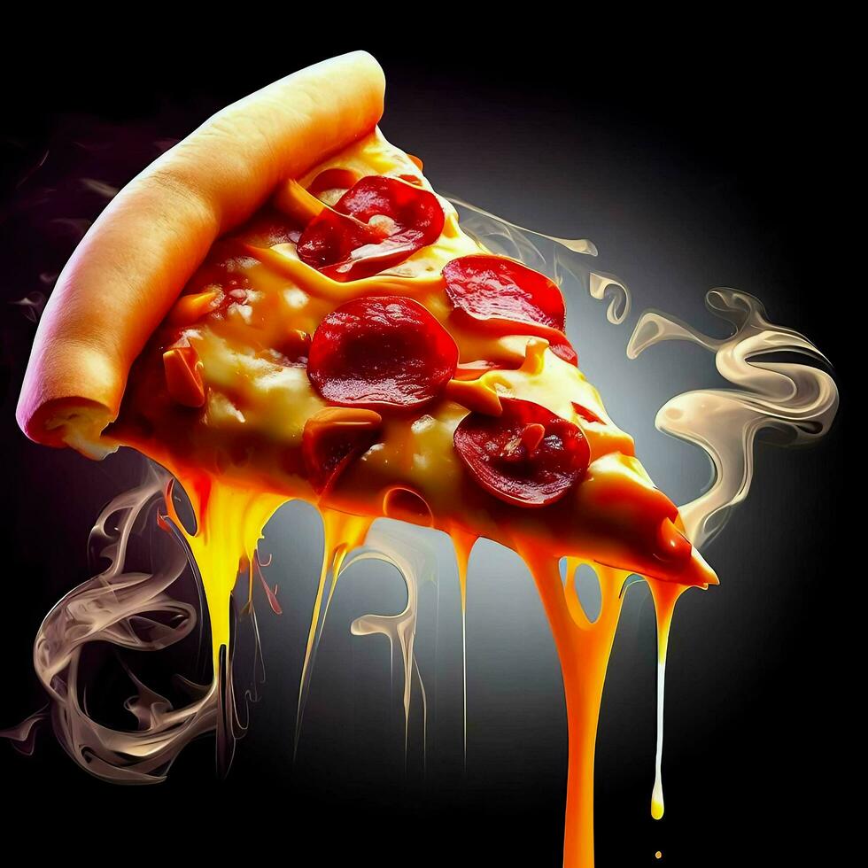 en varm pizza skiva med sås på Det, ai generativ foto