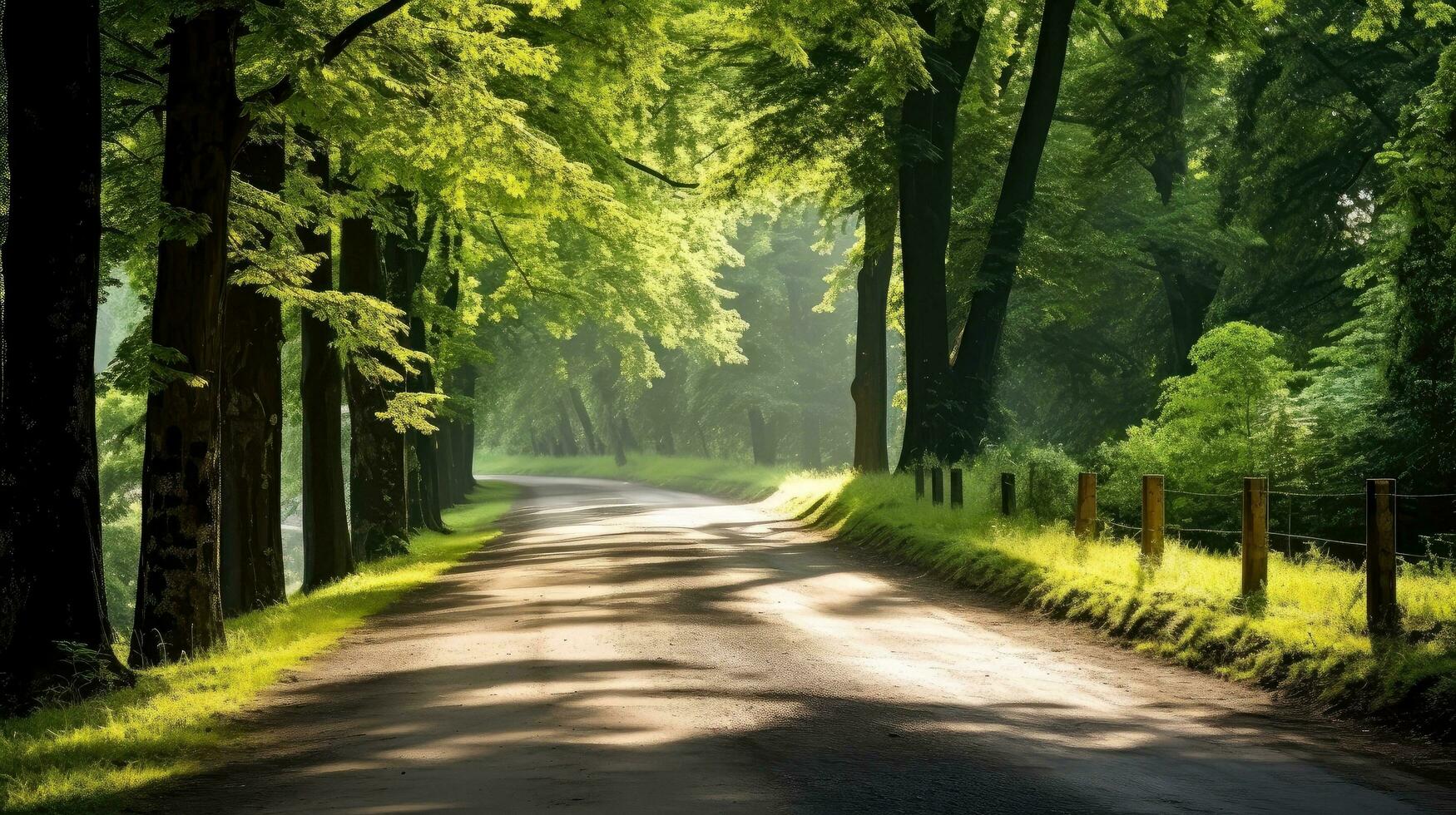 berg väg. landskap med stenar, solig himmel med moln och skön asfalt väg i de kväll i sommar. motorväg i berg, generativ ai illustration foto