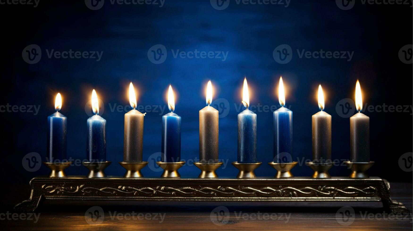 hanukkah festlig firande begrepp, glöd av de menora med lysande ljus och stjärna, generativ ai illustration foto