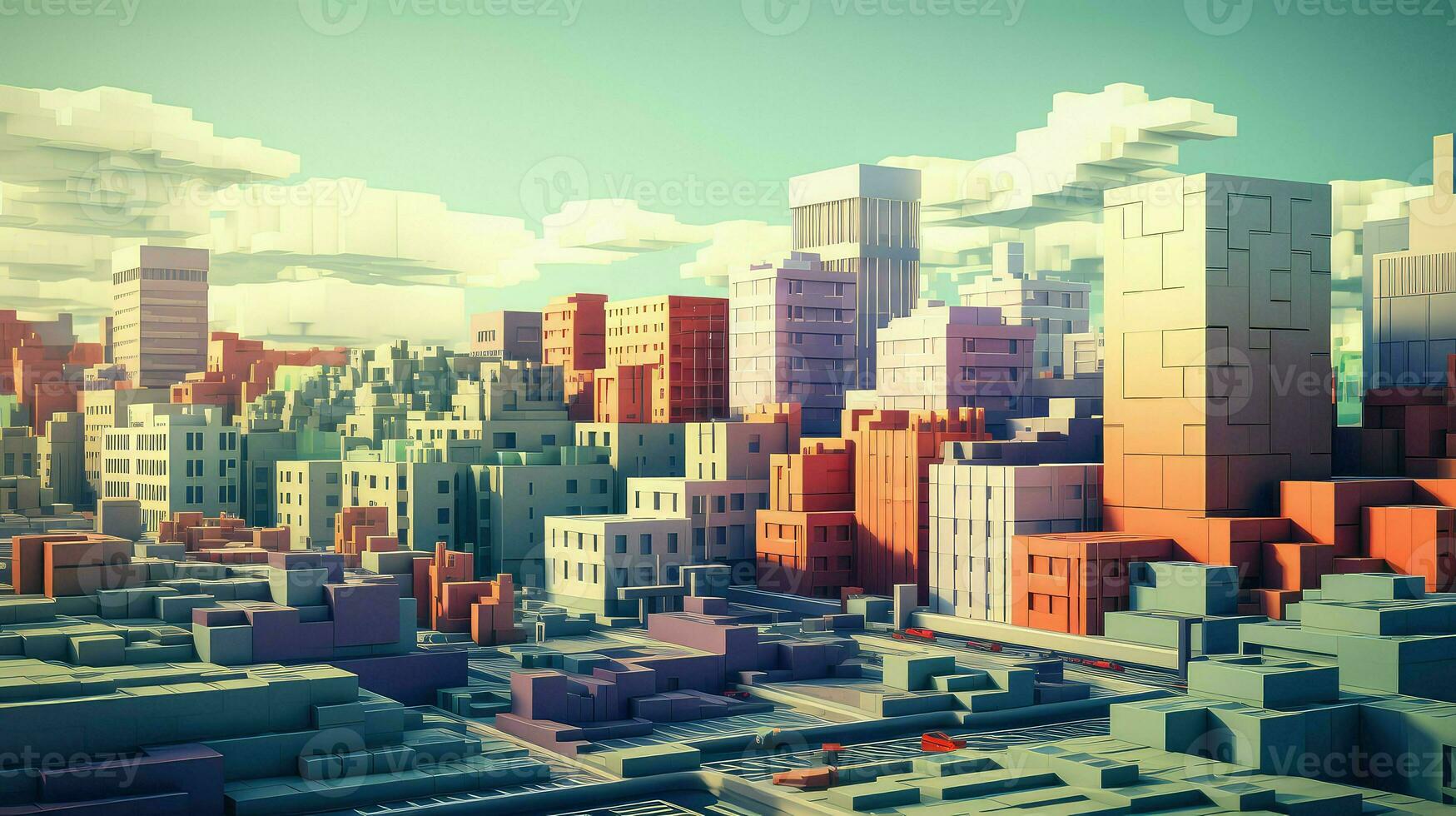 pixel voxel stad landskap ai genererad foto
