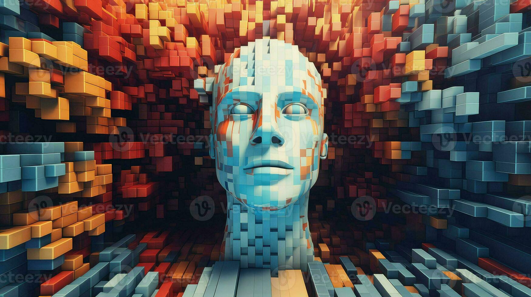 digital voxel mänsklig huvud ai genererad foto