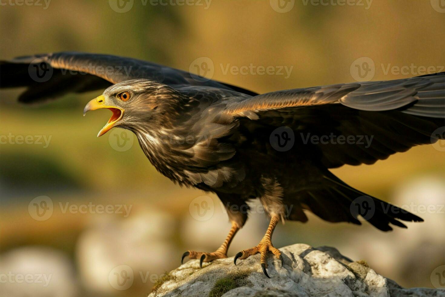 buteo buteo i flyg de allmänning vråk svävar graciöst ai genererad foto