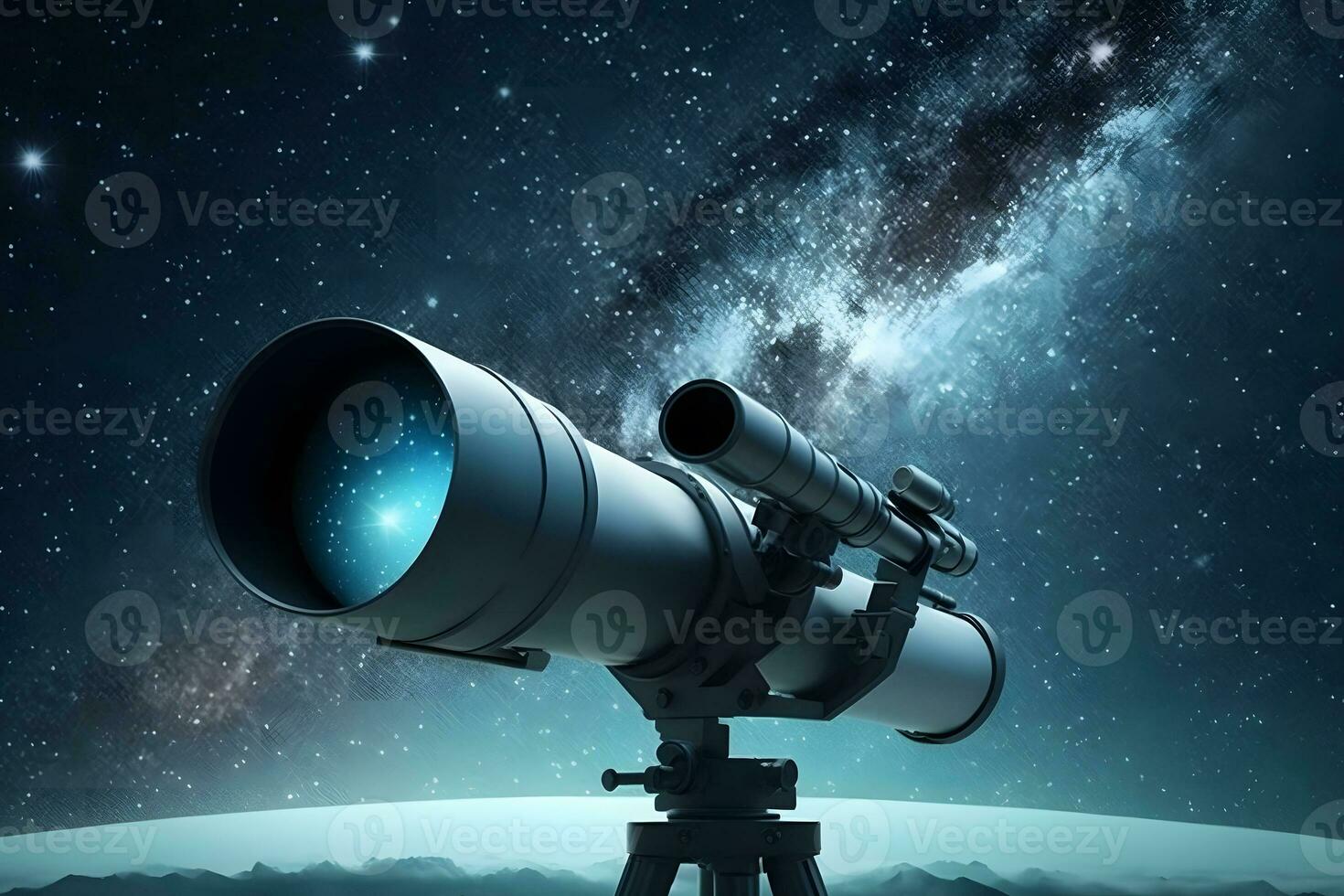 oändlig Plats bakgrund med silhuett av teleskop. neuralt nätverk ai genererad foto