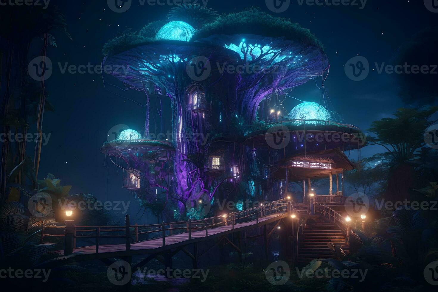 träd hus i en magisk saga skog. neuralt nätverk ai genererad foto