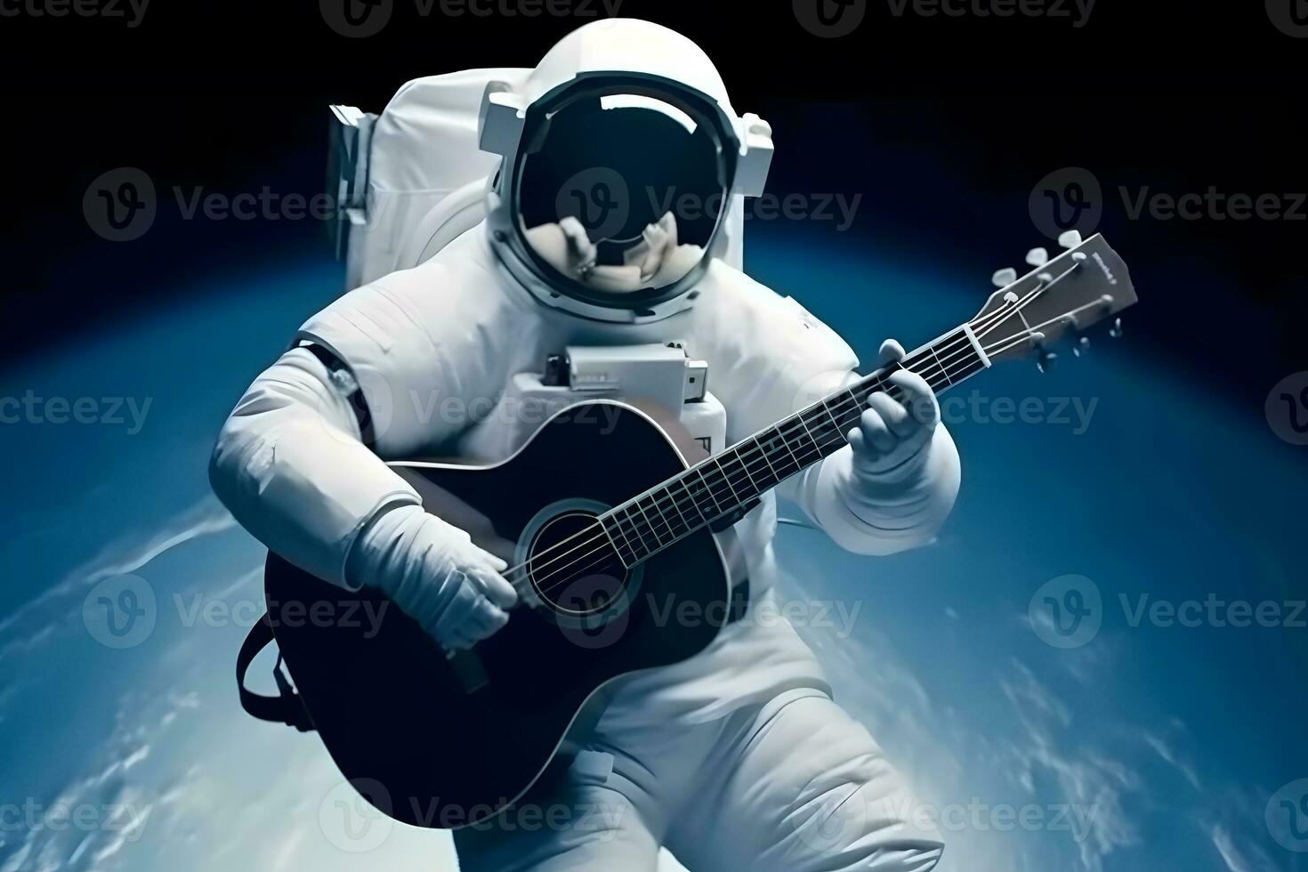 astronaut Plats sten gitarr. neuralt nätverk ai genererad foto