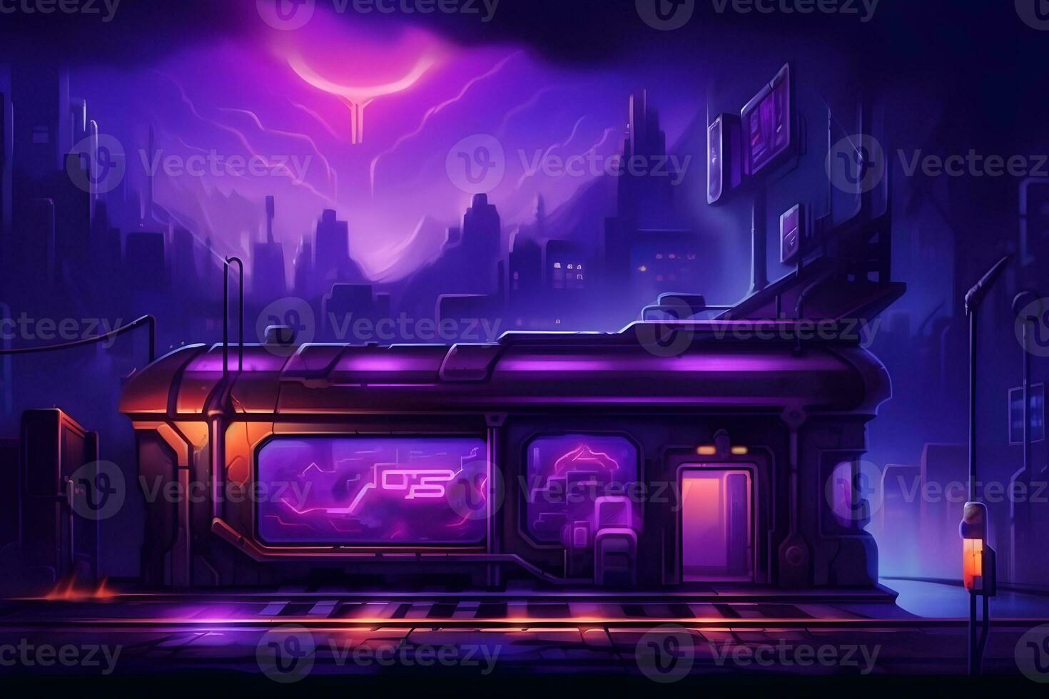 metro framtida neon i synthwave stil. neuralt nätverk ai genererad foto