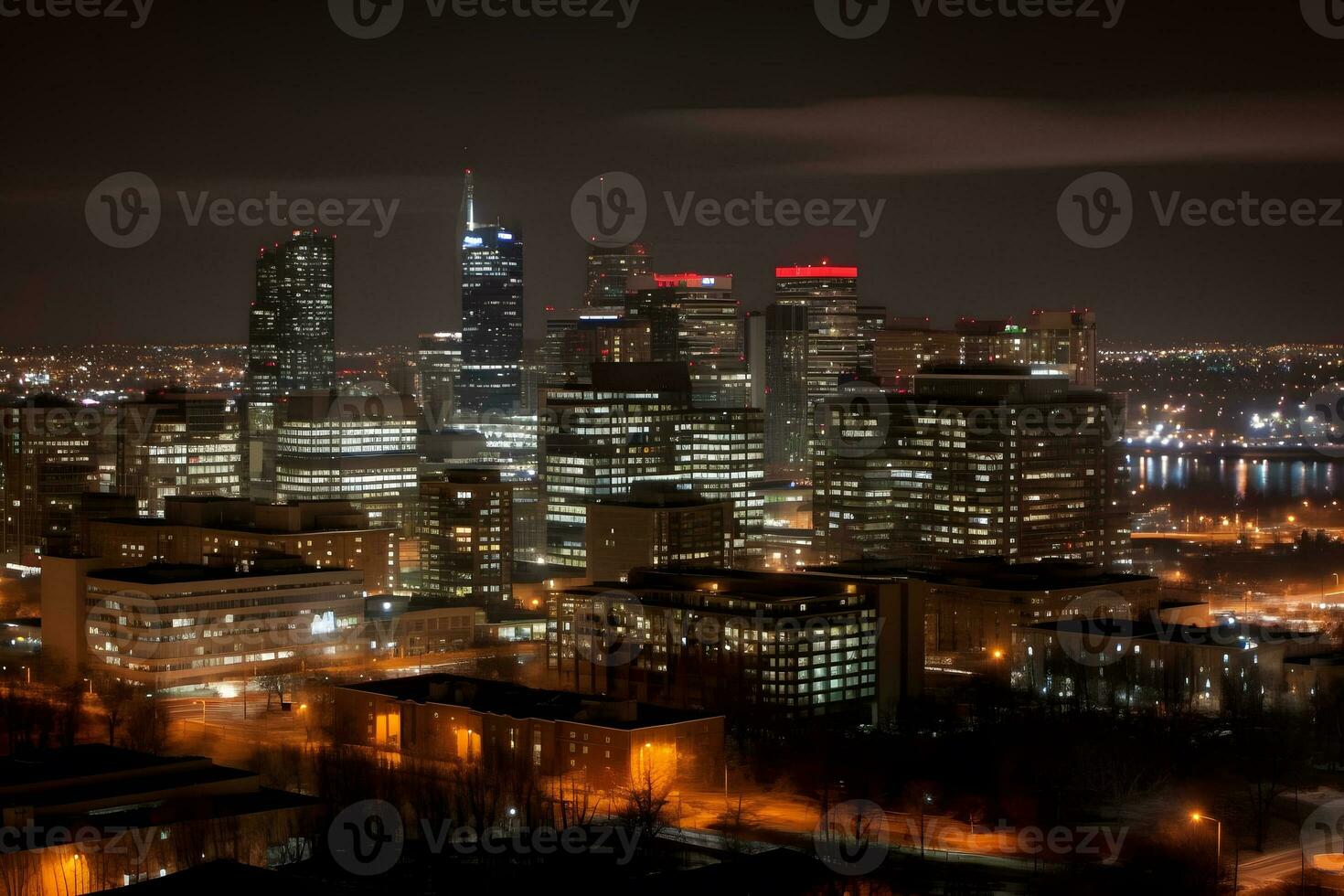 modern stad på natt. neuralt nätverk ai genererad foto