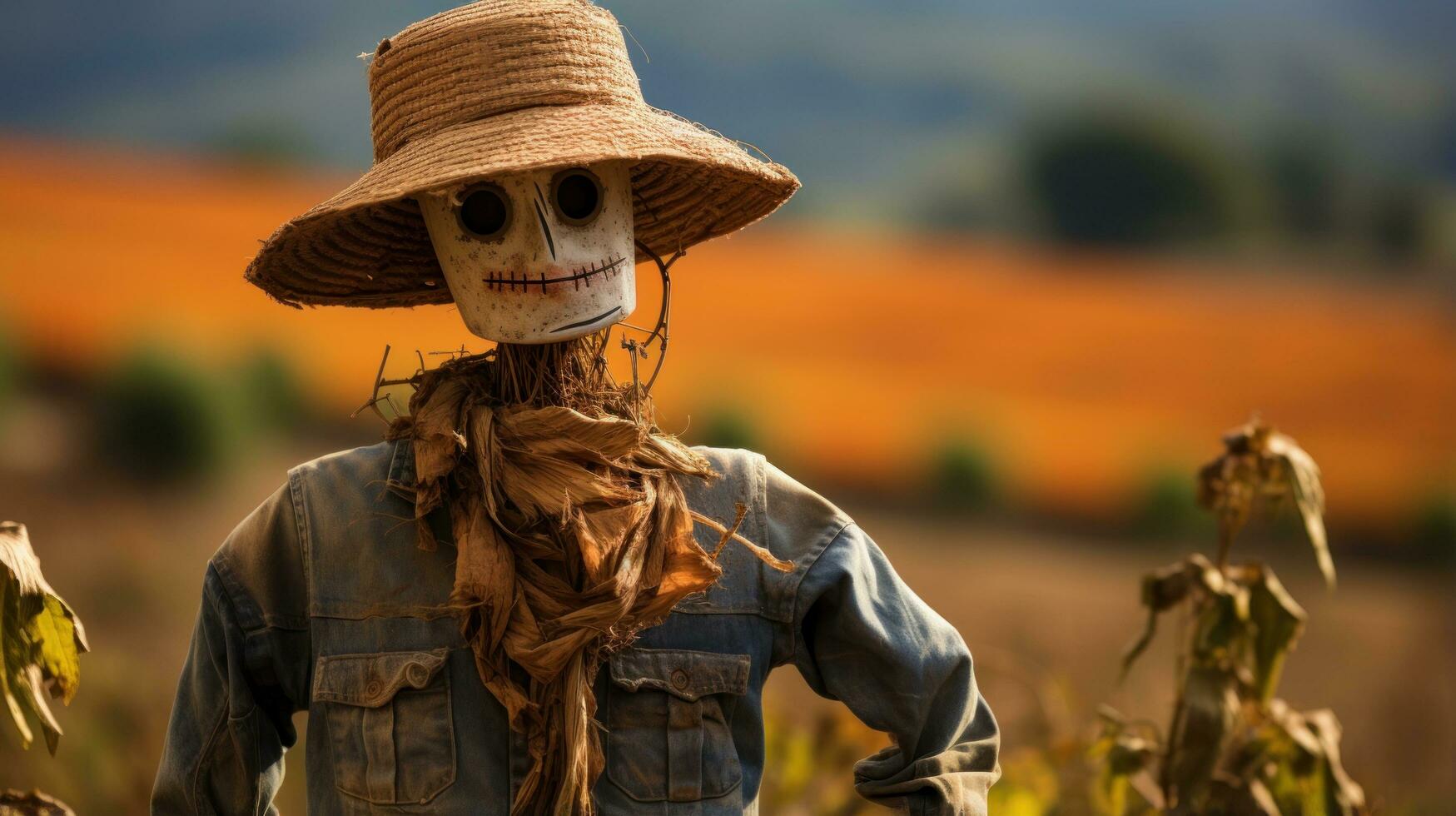 scarecrow bevakning de fält i de landsbygden. foto