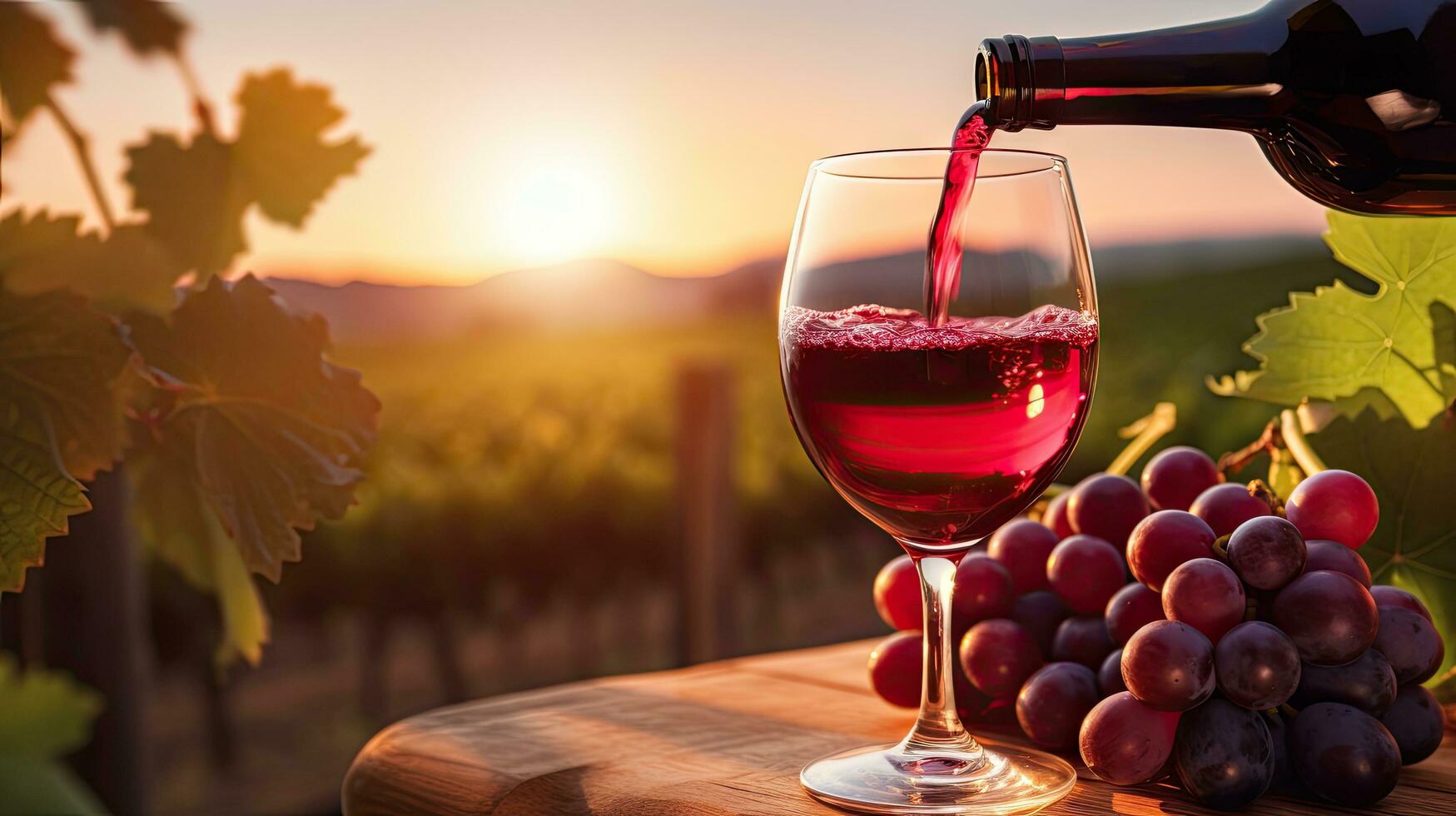 häller röd vin in i en glas. i de vingård, franska röd vin foto
