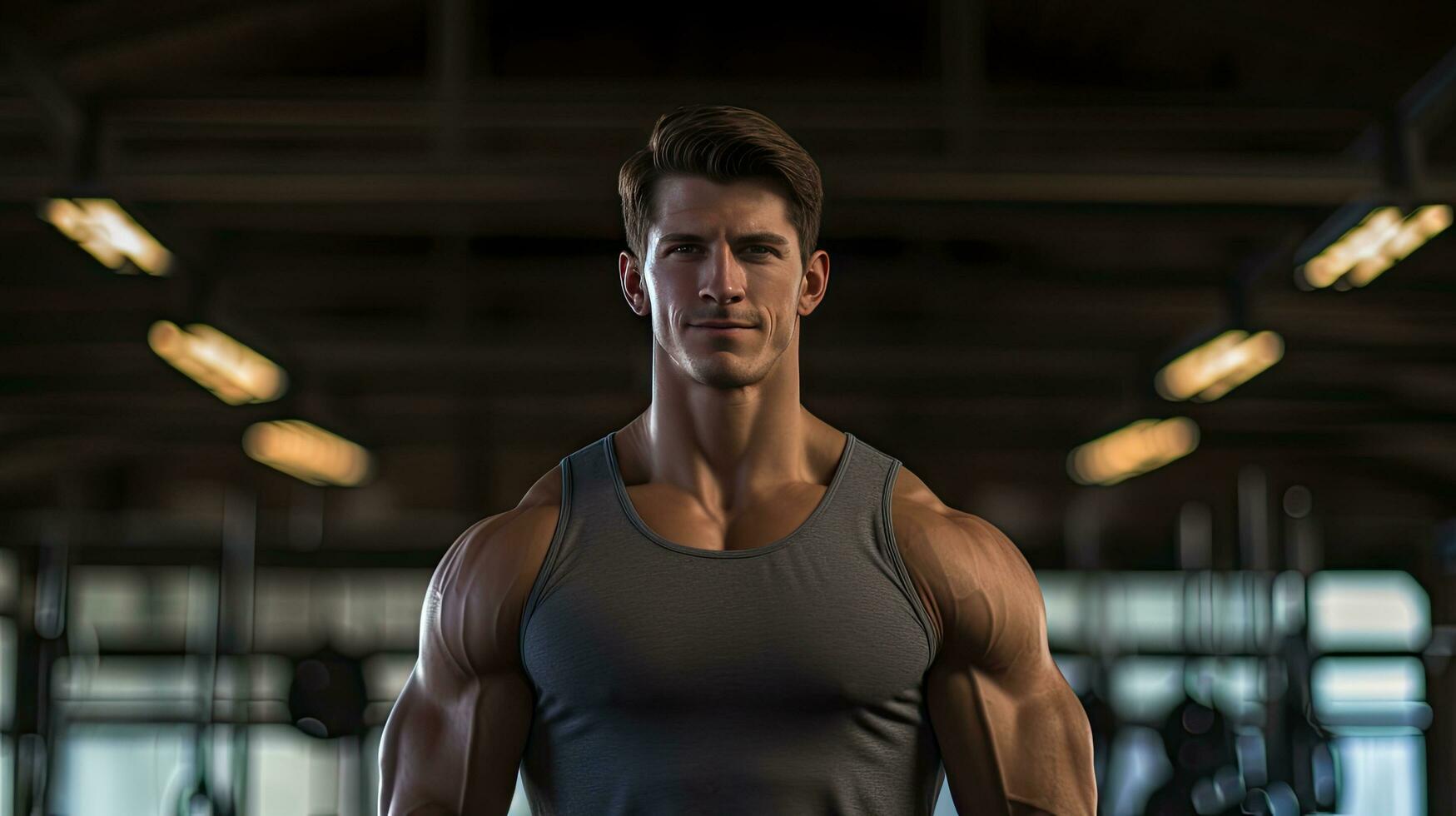 stilig ung man med stark kondition visa av din 6-pack magmuskler i de Gym. foto