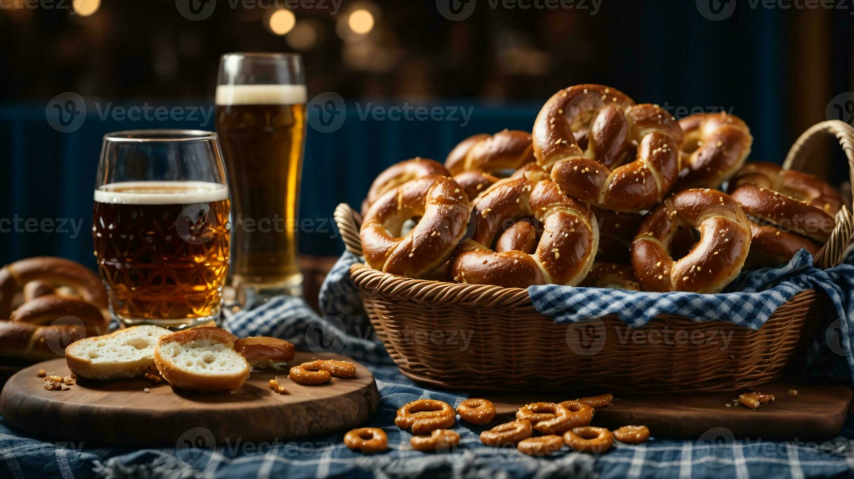 oktoberfest arrangemang med utsökt pretzel och öl festival foto