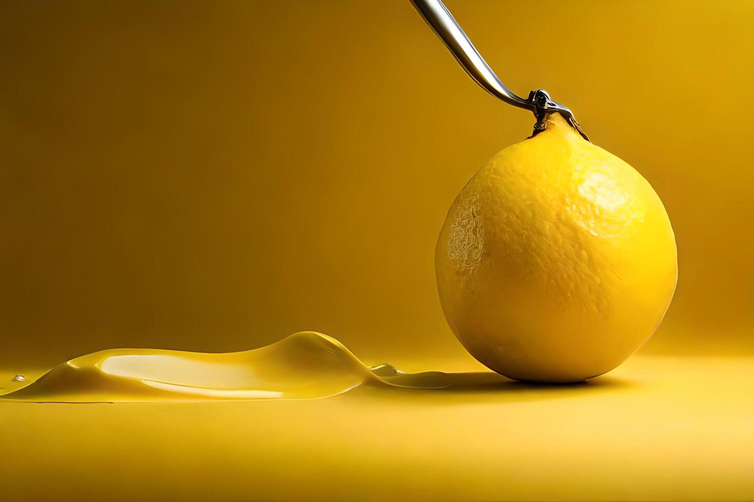 citron- frukt som droppande konst i en färgrik gul bakgrund foto