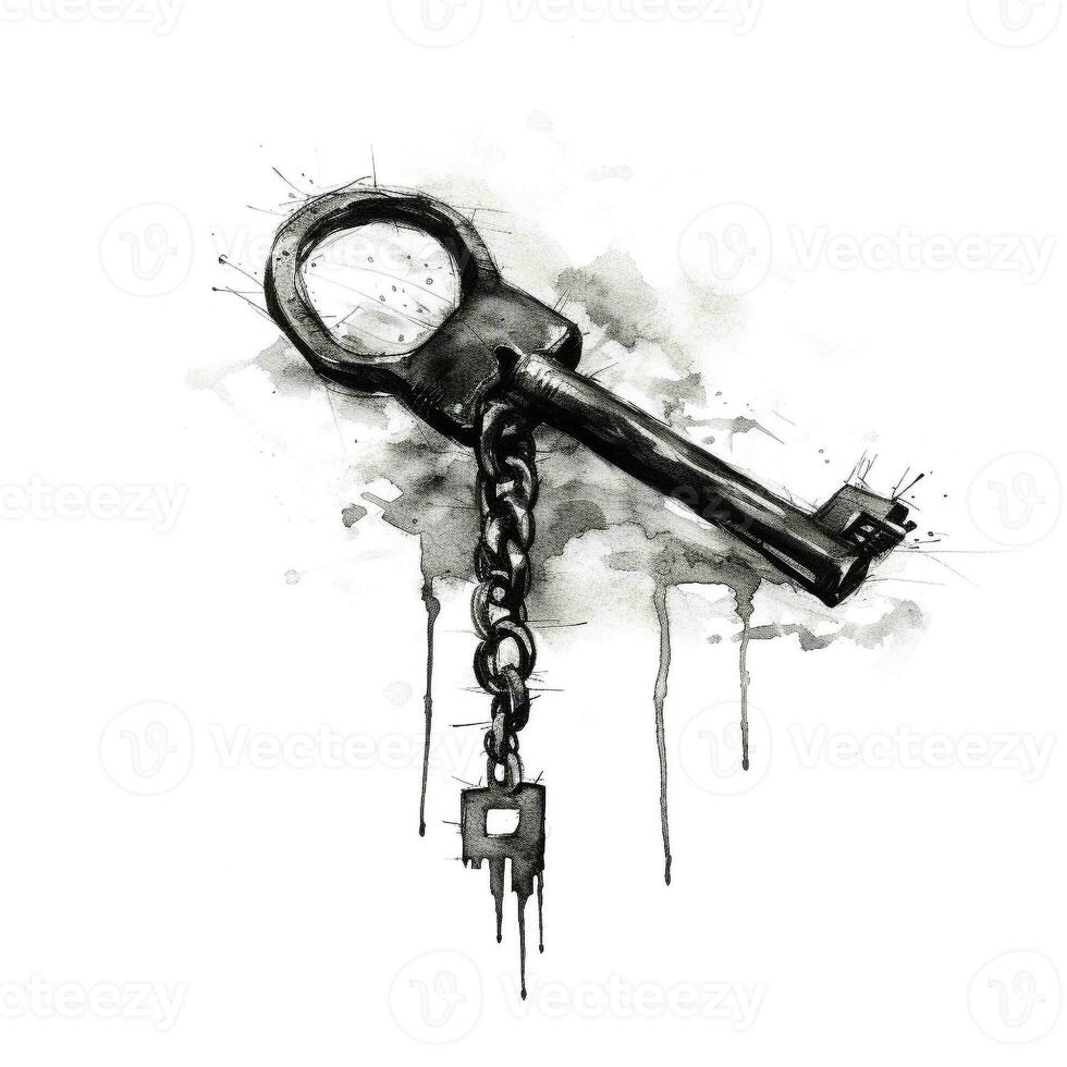 svart bläck borsta av en nyckel i en kedja foto