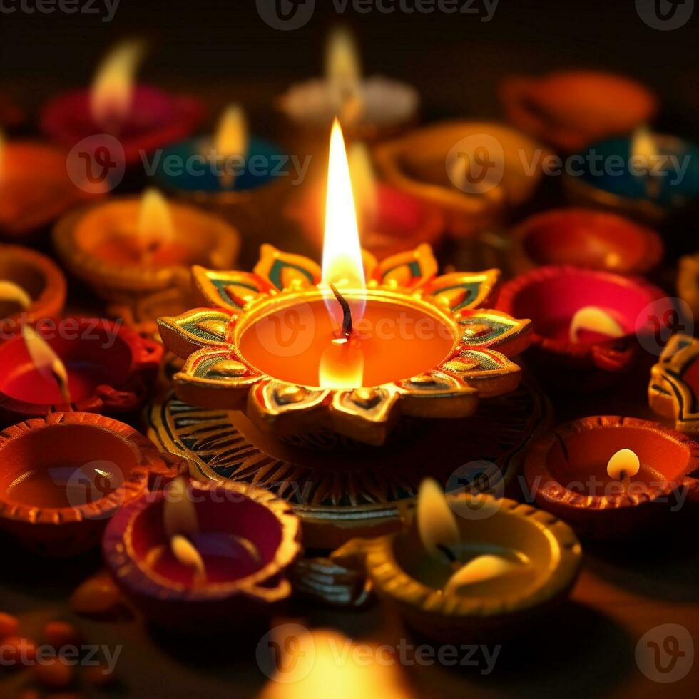 dekorativ diwali olja lampor lysande generativ ai foto
