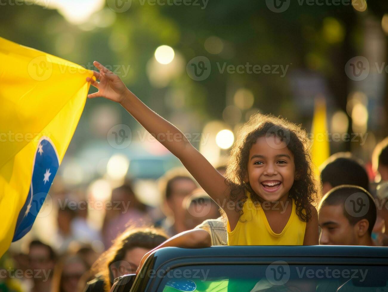 brasiliansk unge firar hans fotboll lag seger ai generativ foto