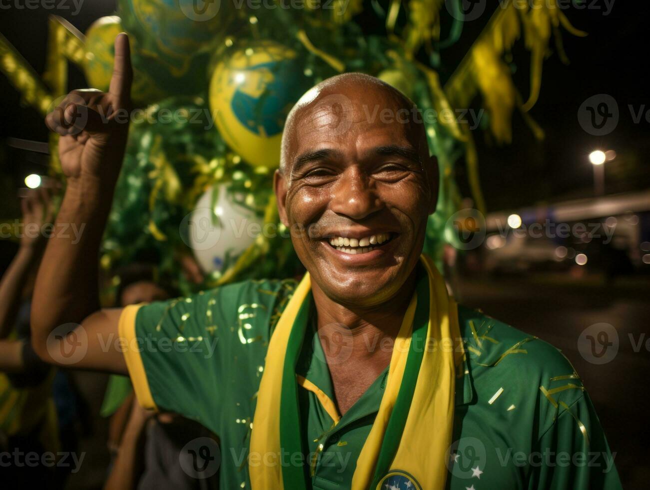 brasiliansk man firar hans fotboll lag seger ai generativ foto