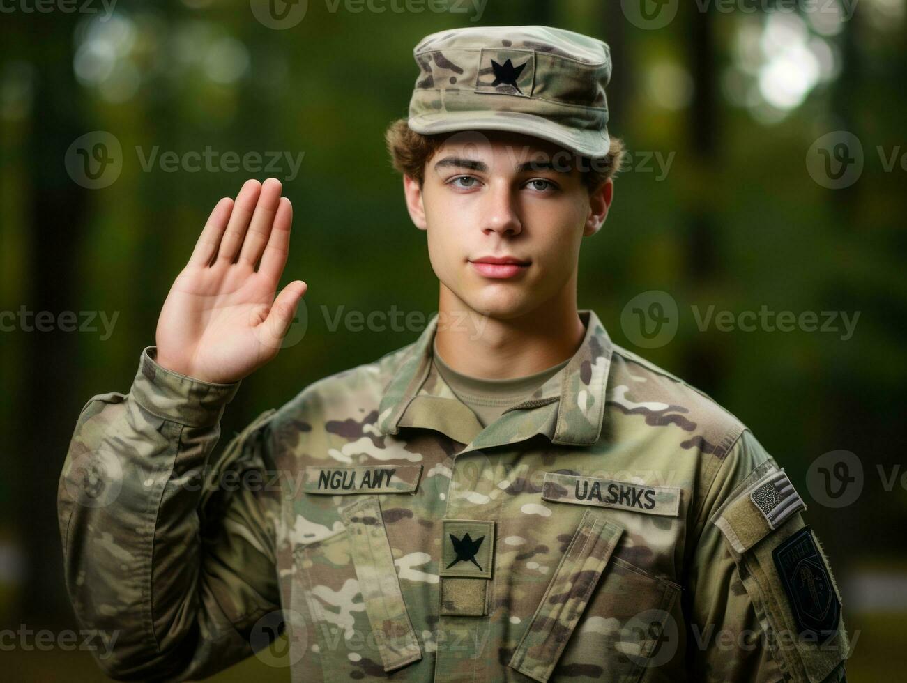 man serverar som en tillägnad och orädd soldat ai generativ foto