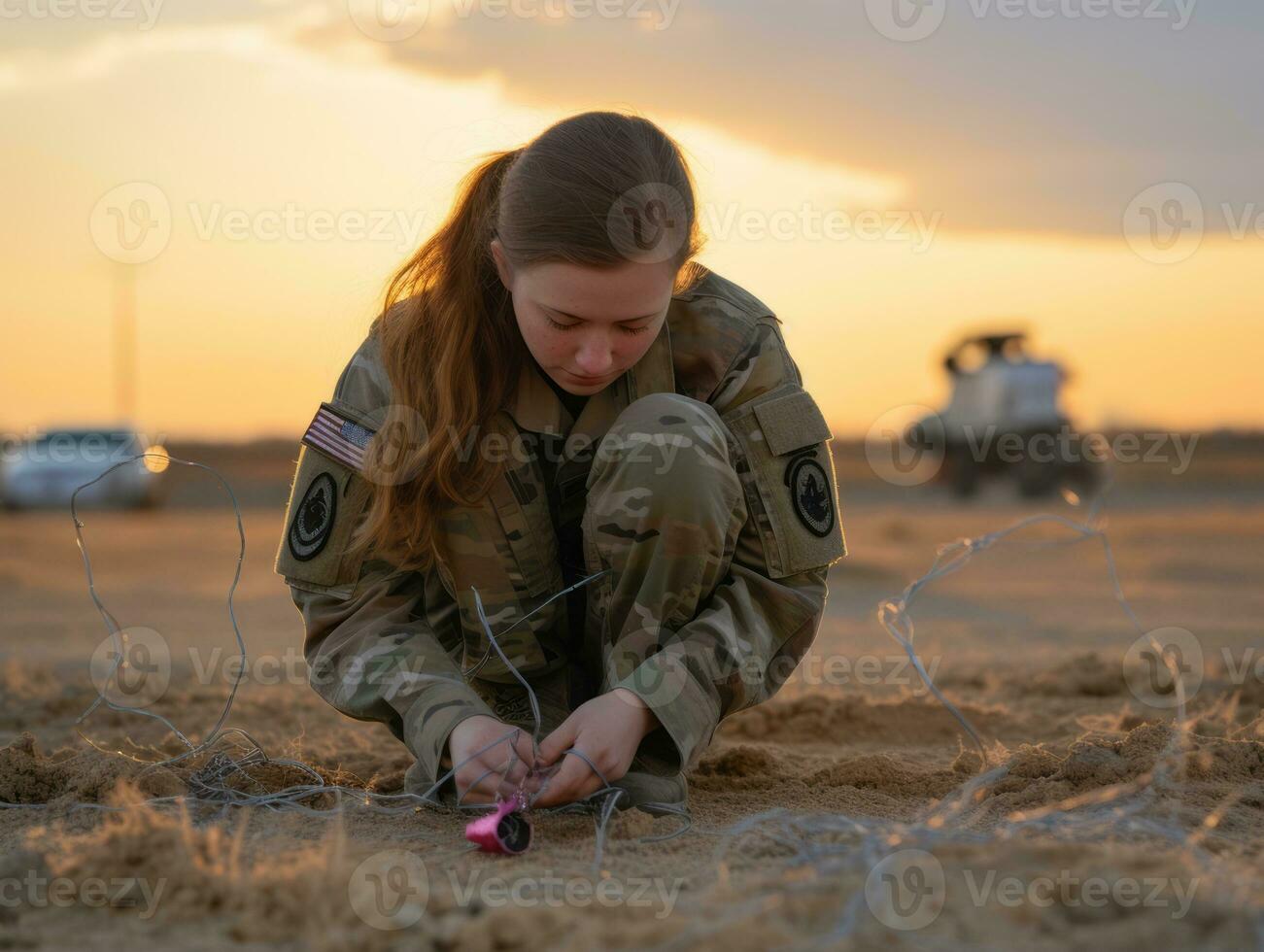 kvinna serverar som en tillägnad och orädd soldat ai generativ foto