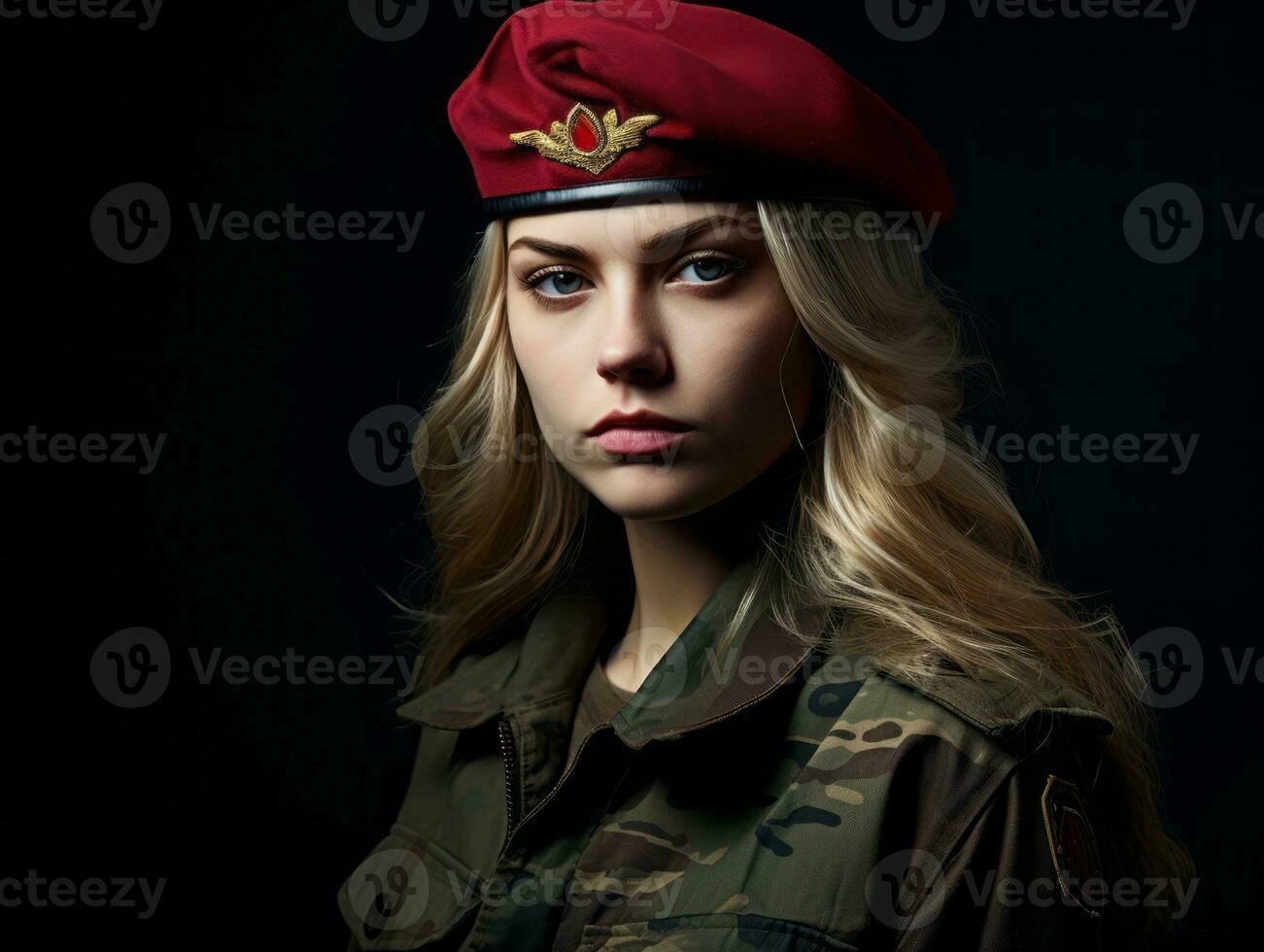 kvinna serverar som en tillägnad och orädd soldat ai generativ foto