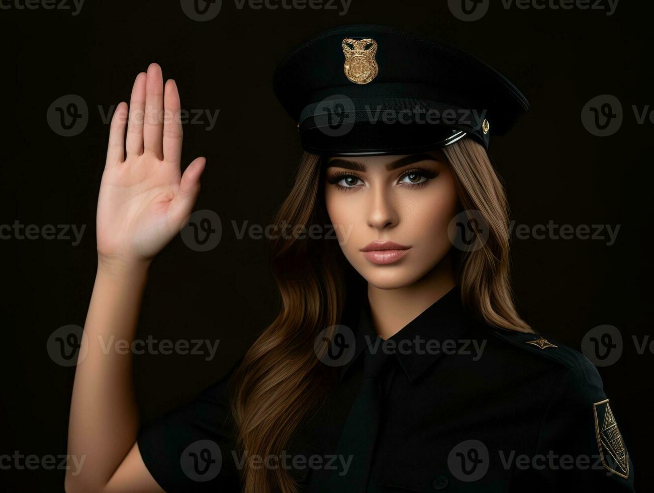 poliskvinna är försiktigt granskning de brottslighet scen för potential bevis ai generativ foto