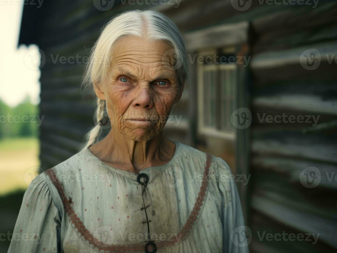 ett färgad gammal fotografera av en kvinna från de tidigt 1900 -talet ai generativ foto