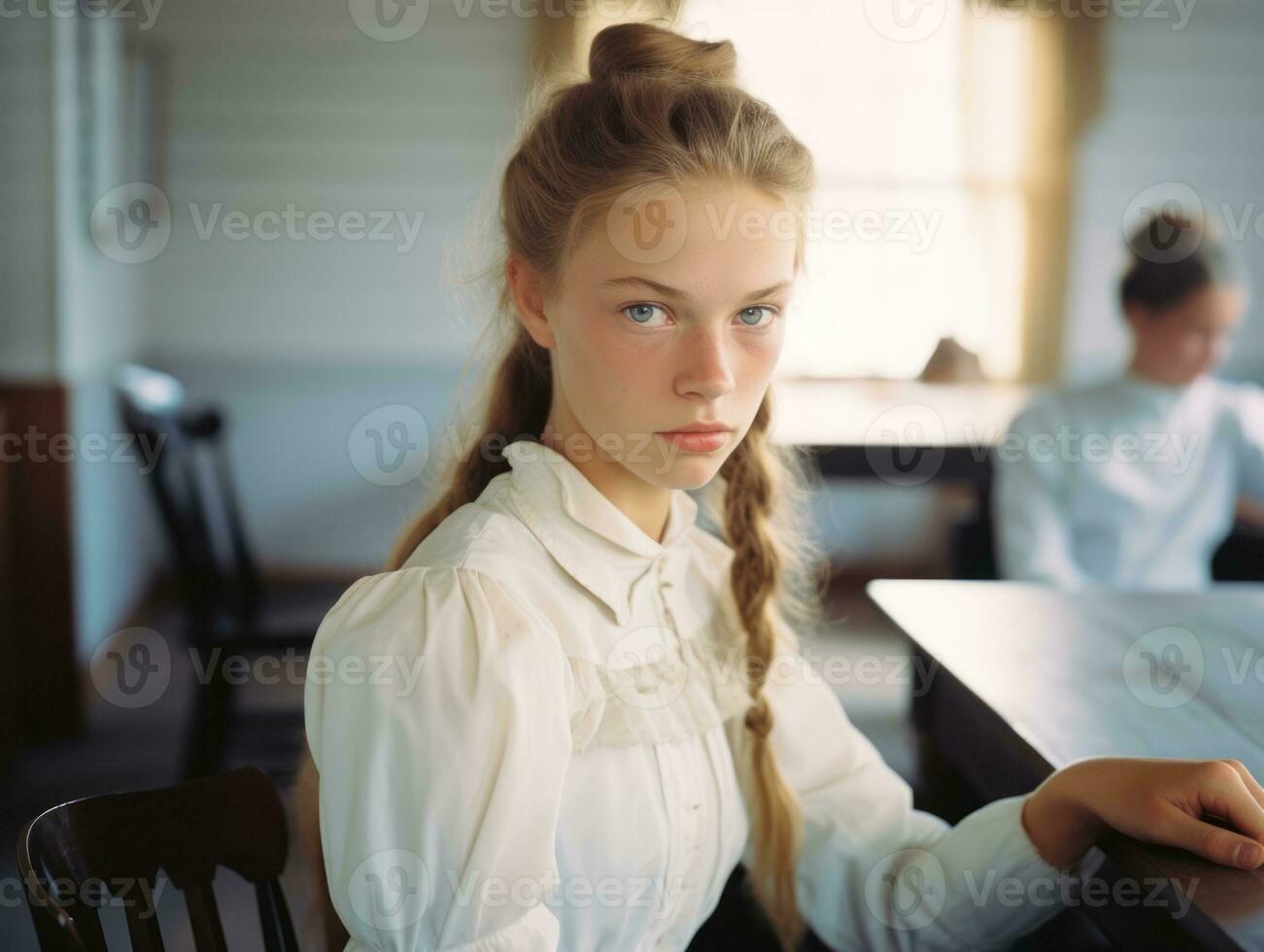 ett färgad gammal fotografera av en kvinna från de tidigt 1900 -talet ai generativ foto