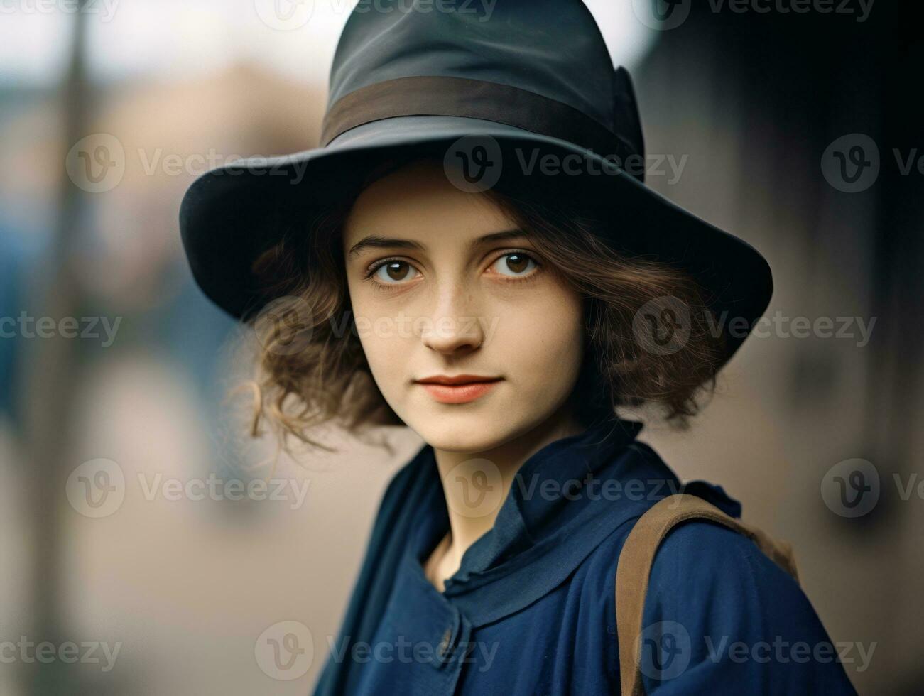 ett färgad gammal fotografera av en kvinna från de tidigt 1900 -talet ai generativ foto