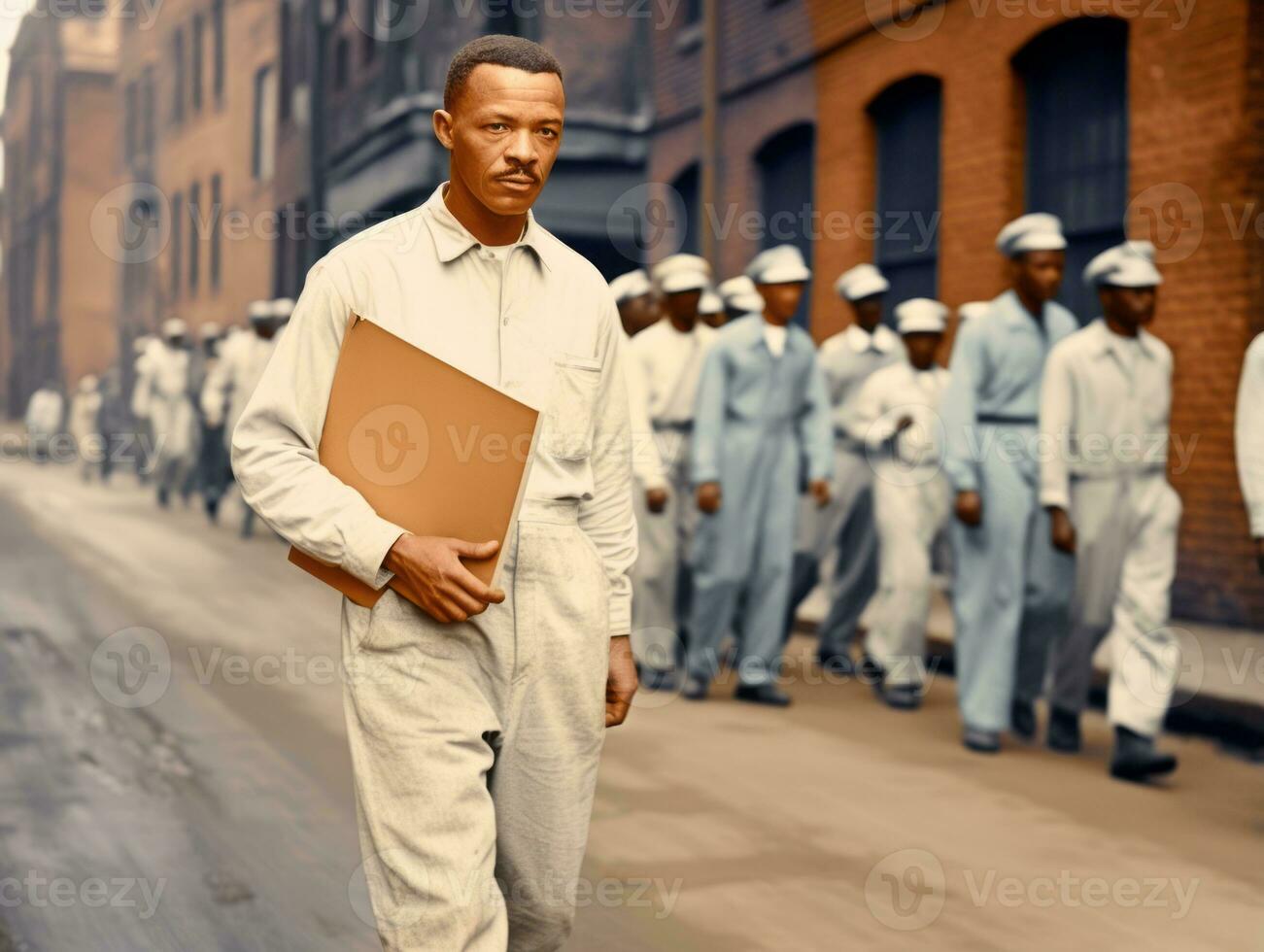 historisk färgad Foto av en man ledande en protest ai generativ