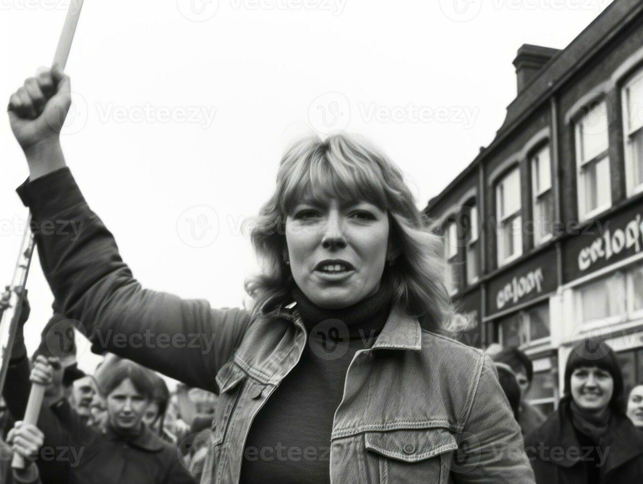 historisk färgad Foto av en kvinna ledande en protest ai generativ