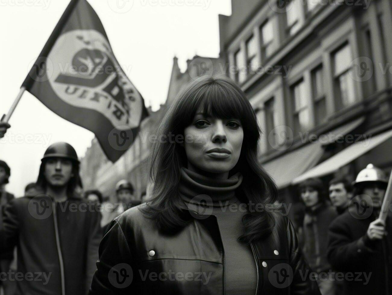 historisk färgad Foto av en kvinna ledande en protest ai generativ