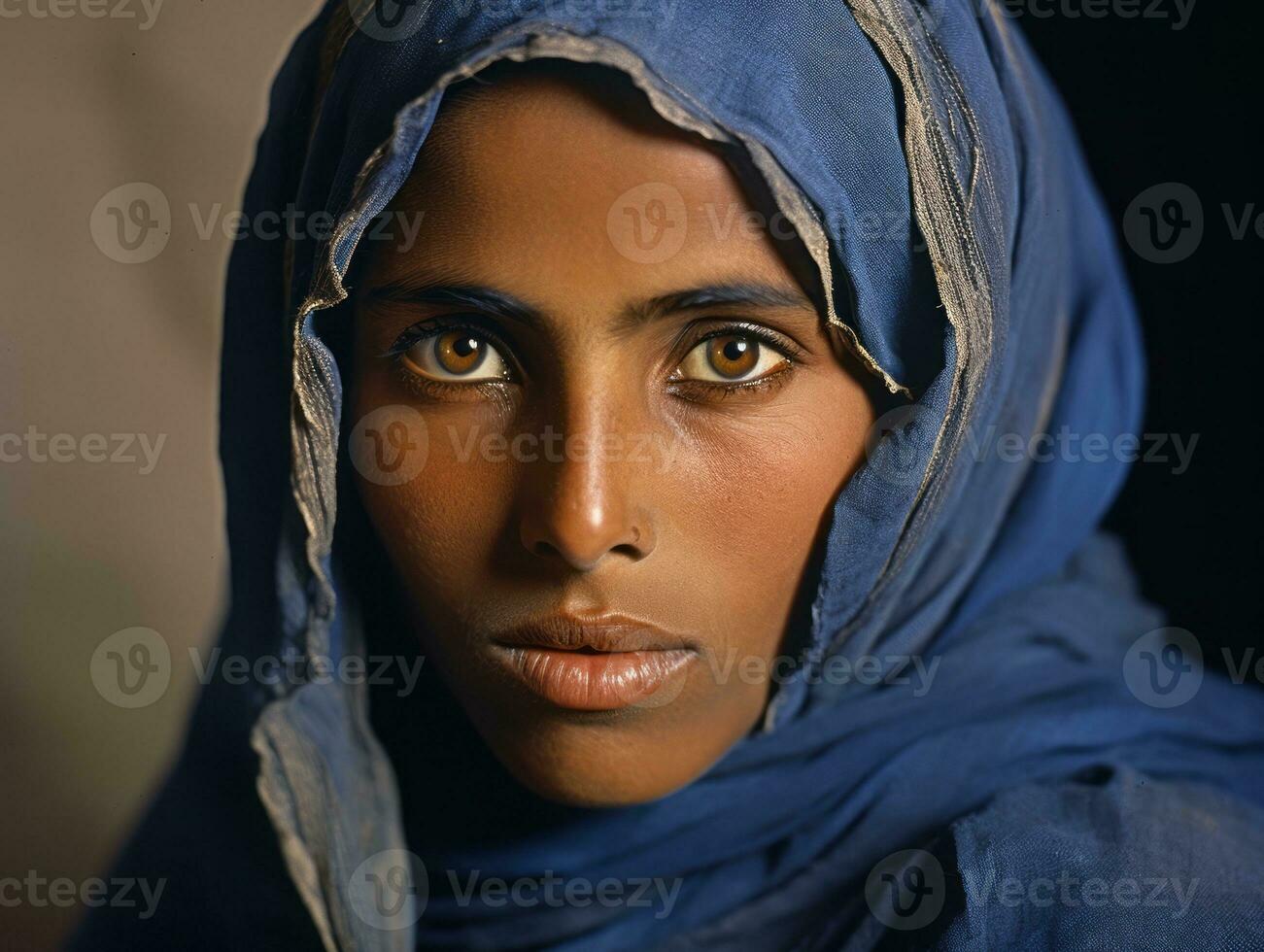 gammal färgad fotografera av arab kvinna från tidigt 1900 -talet ai generativ foto