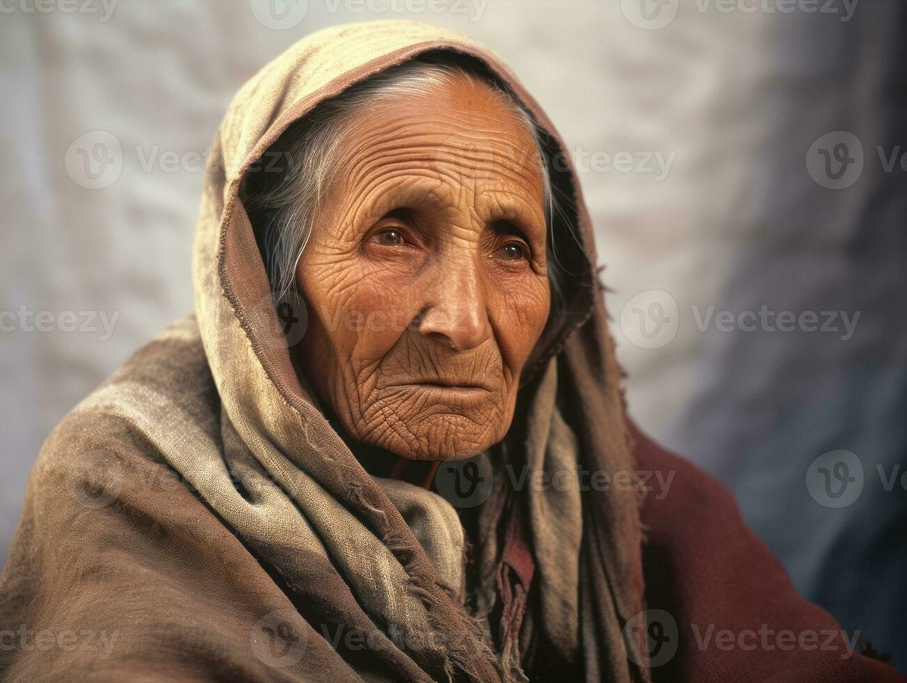 gammal färgad fotografera av arab kvinna från tidigt 1900 -talet ai generativ foto