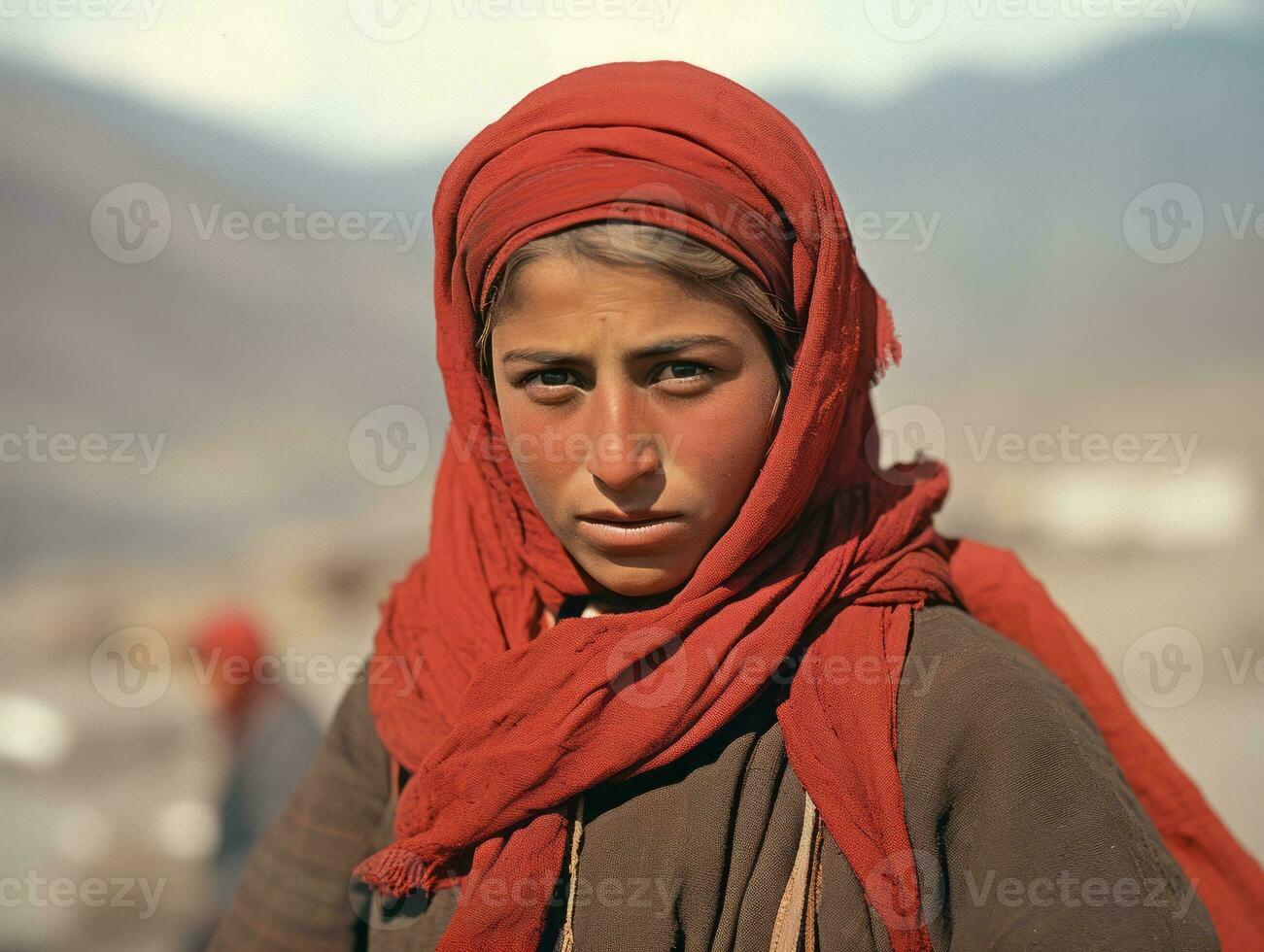 gammal färgad fotografera av arab kvinna från tidigt 1900 -talet ai generativ foto