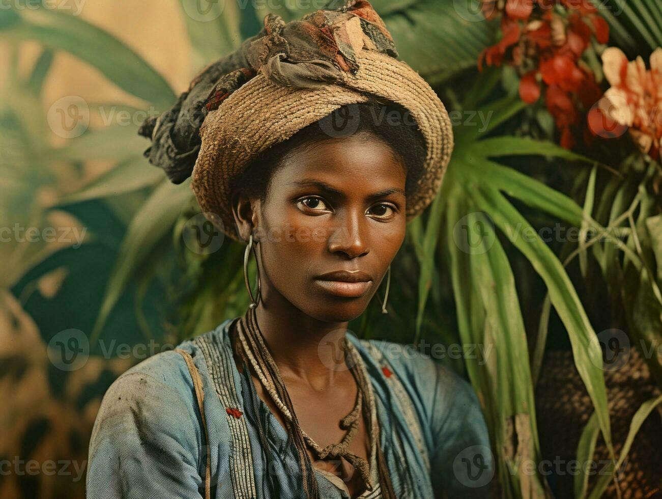 gammal färgad fotografera av en brasiliansk kvinna från de tidigt 1900 -talet ai generativ foto